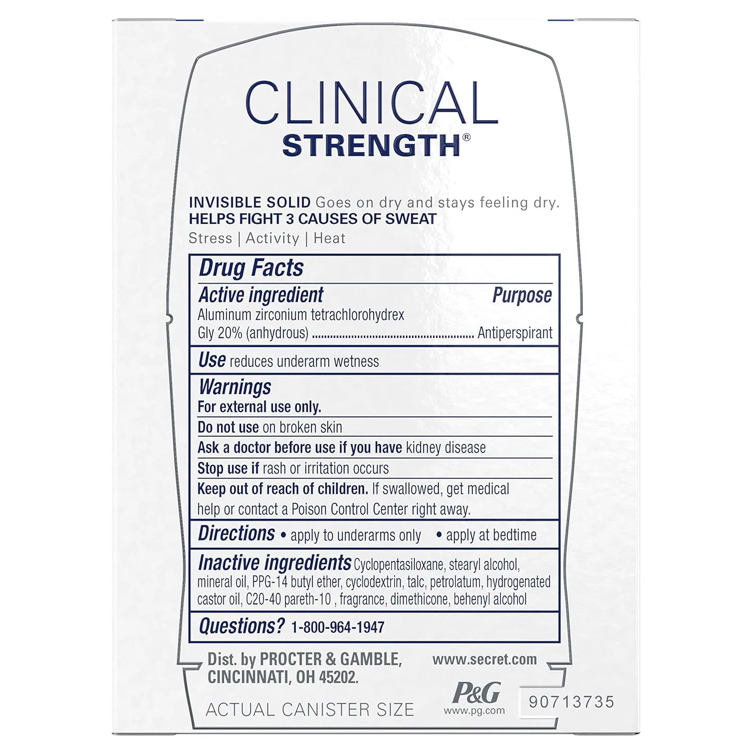 Антиперспирант/дезодорант Secret Clinical Strength Completely Clean Invisible Solid, дорожный, 0.5 унц. — фото 2