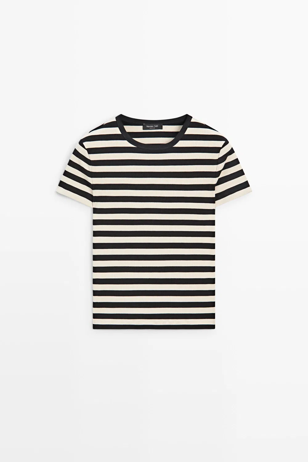 Футболка Massimo Dutti Short Sleeve Striped Cotton Blend, черный/кремовый — фото 2