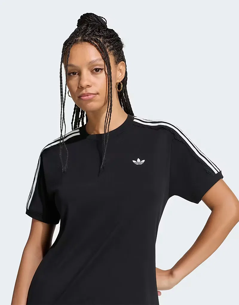 Футболка Adidas Originals Lace с тремя полосками, черный — фото 4