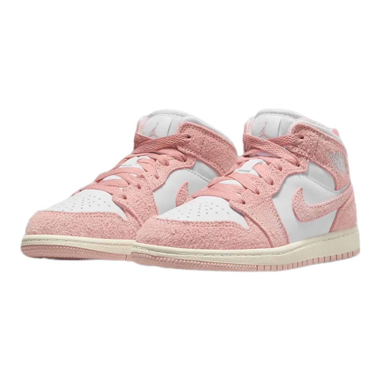 Детские кроссовки для мальчиков с высоким берцем Air Jordan 1 NIKE, Pure White Pink Legend Pink Suede — фото 3