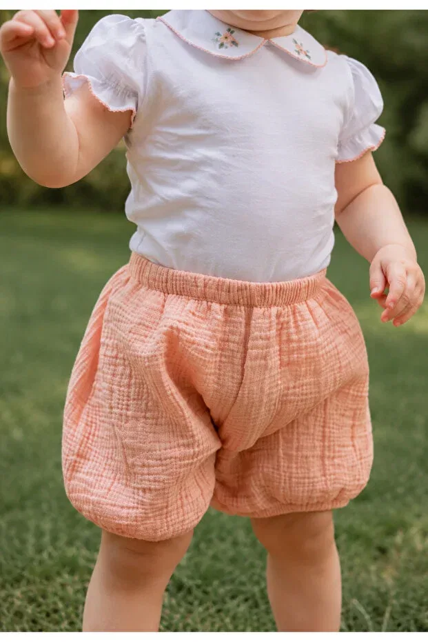 Детские шорты для девочек хлопковые L L Louiou Baby Gifts, Salmon — фото 4
