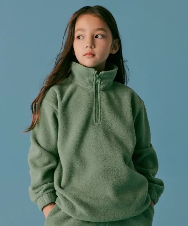 Флисовая кофта оверсайз, полар, полузамок, Musinsa Standard Kids, серо-зеленый