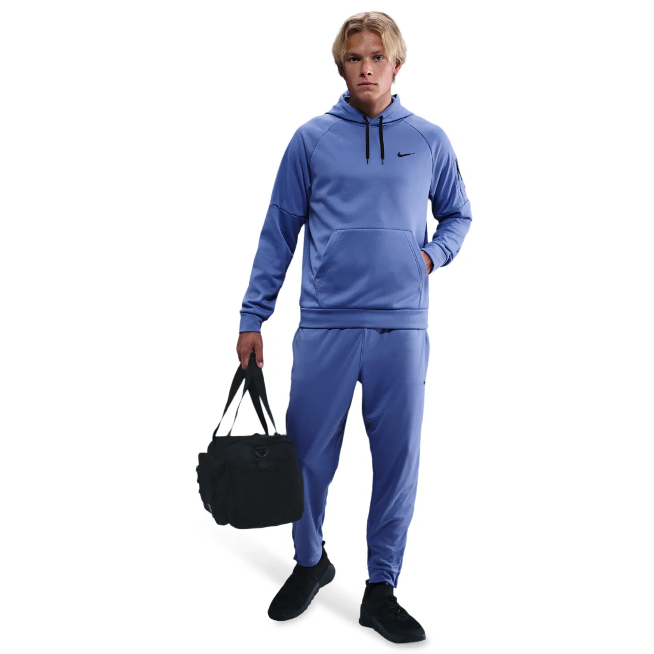 Мужское худи с флисовой подкладкой Nike Therma Fleece Pullover Hoodie, Comet Blue/Black — фото 3
