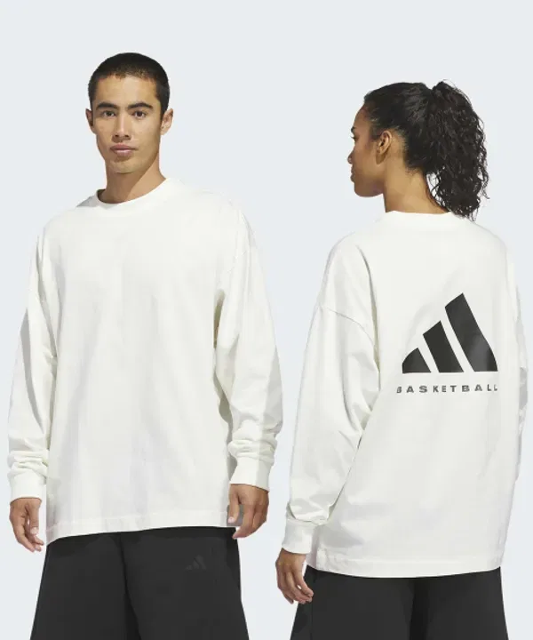 Футболка с длинным рукавом баскетбольная, Adidas, белый черный
