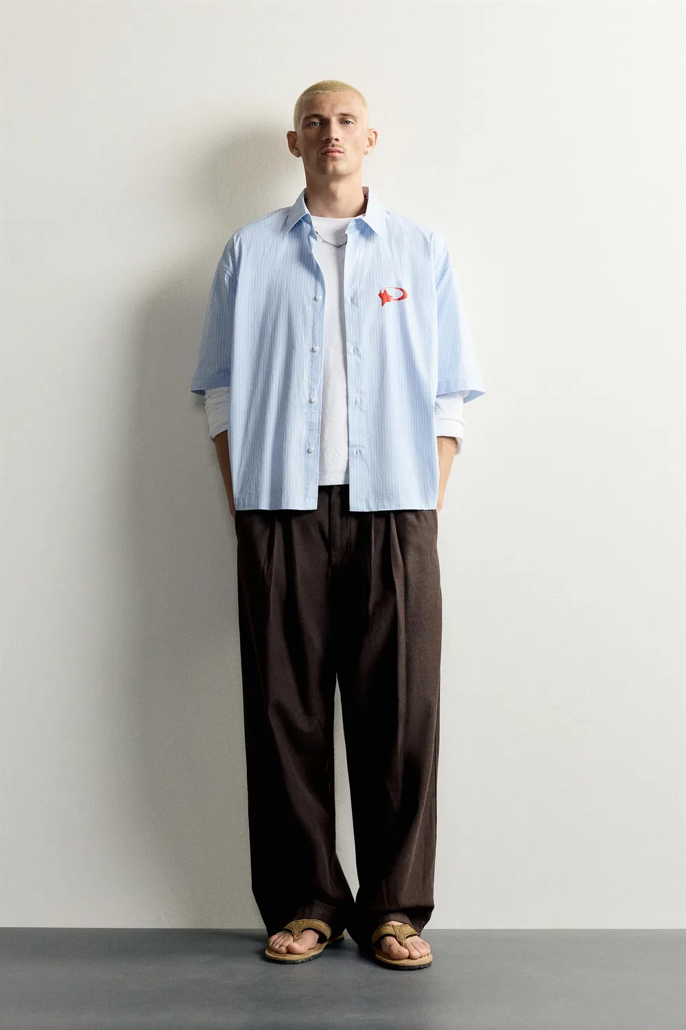 Рубашка свободного кроя с графическим принтом ZARA, Blue