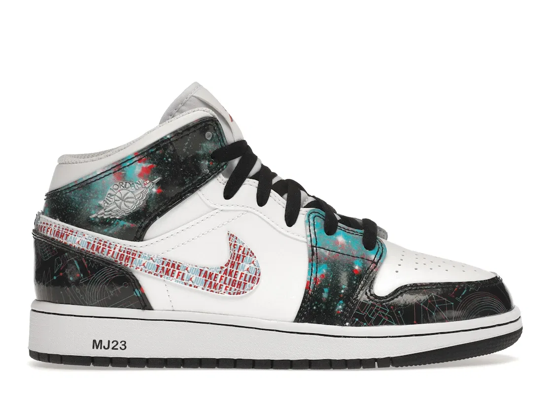 Детские кроссовки Lifestyle с принтом Jordan 1 Mid SE Take Flight Jordan, White/Bright Crimson-Blue Hero