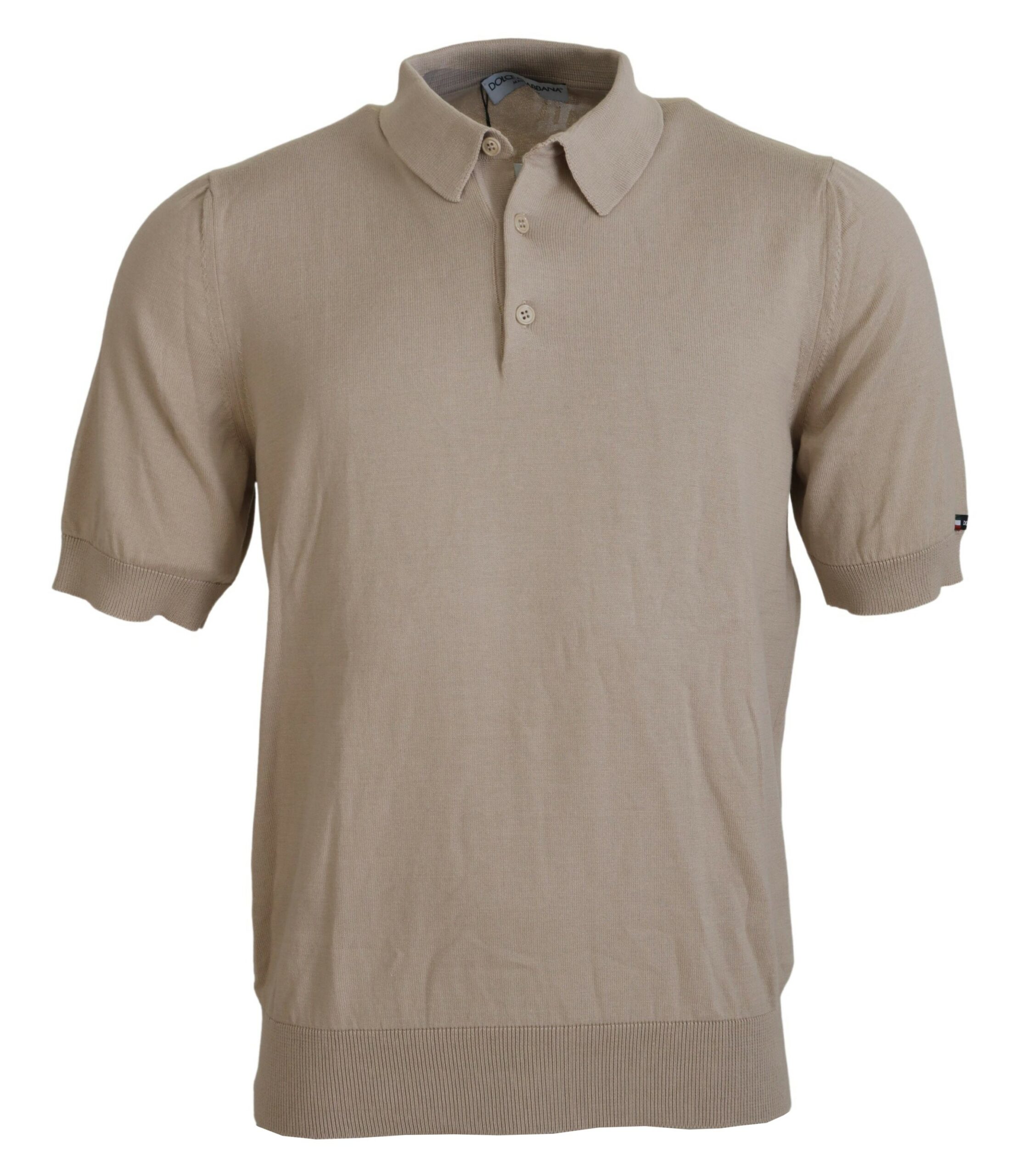 

Элегантная бежевая хлопковая футболка-поло Dolce & Gabbana