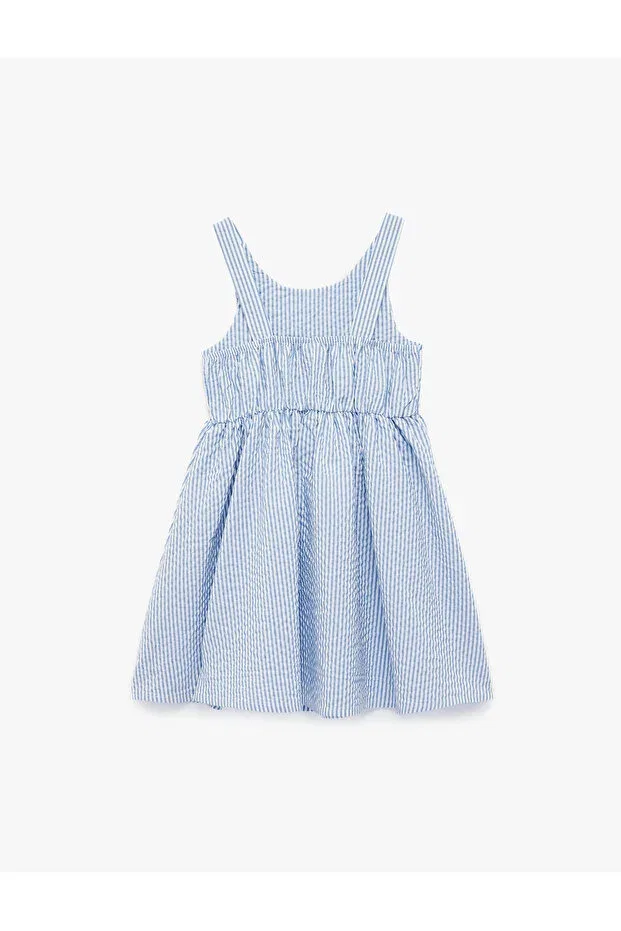 Детское платье для девочек с принтом Bow Detail Crew Neck Striped Strap Koton, Blue Striped — фото 4