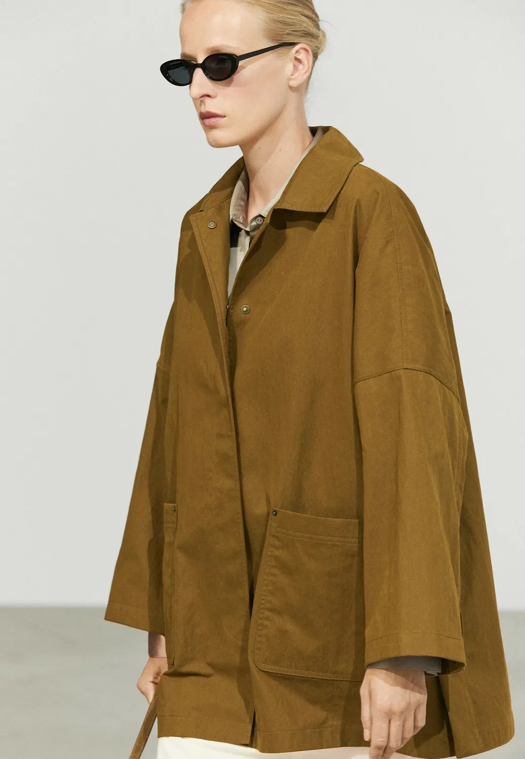 Куртка-Накидка на пуговицах - короткое пальто Massimo Dutti, Khaki — фото 4