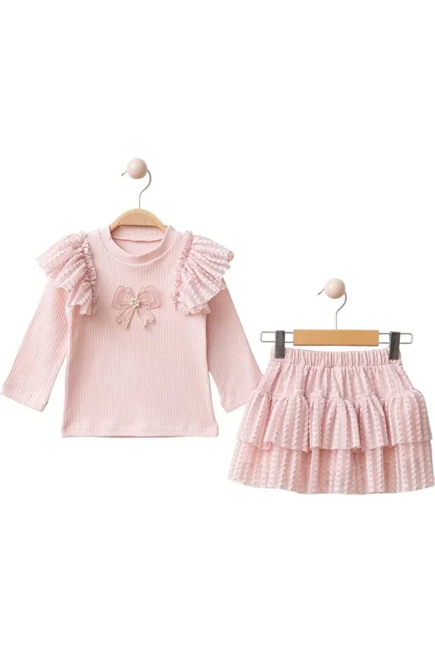Детский комплект из блузы и юбки с оборками Ime Ticaret, Powder Pink — фото 2