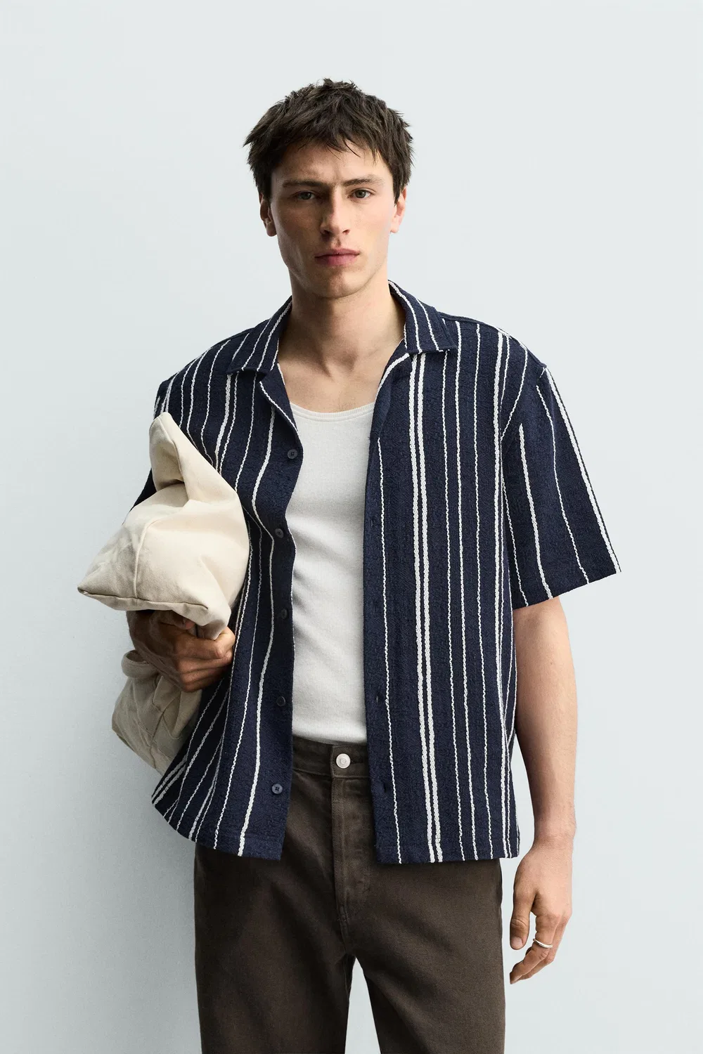 Рубашка из жаккарда в полоску, стандартного кроя ZARA, Navy Blue — фото 2