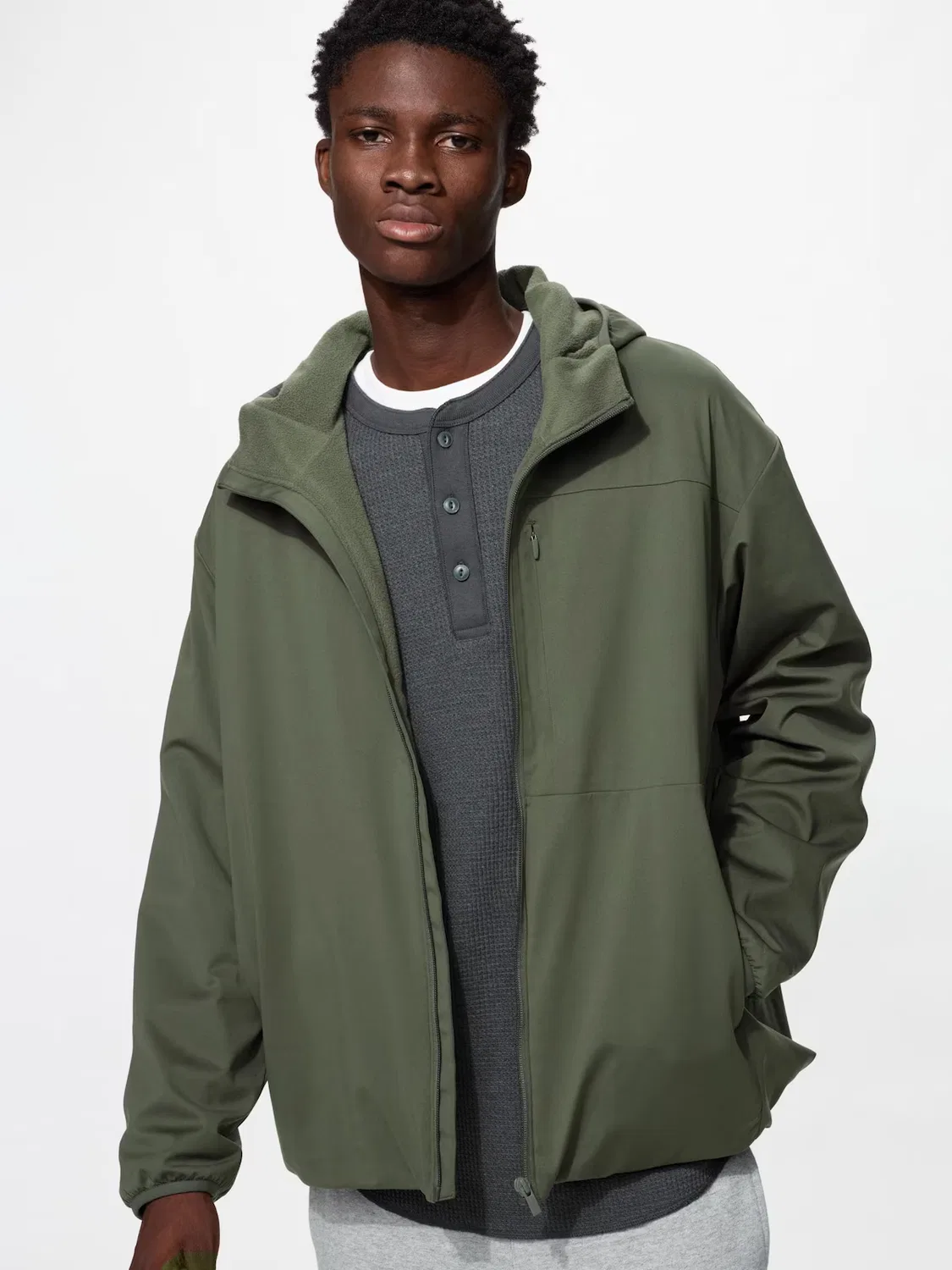 Парка Uniqlo, ветрозащитная и утепленная, оливковый