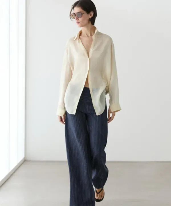Брюки льняные в полоску, расклешенные, Massimo Dutti — фото 2