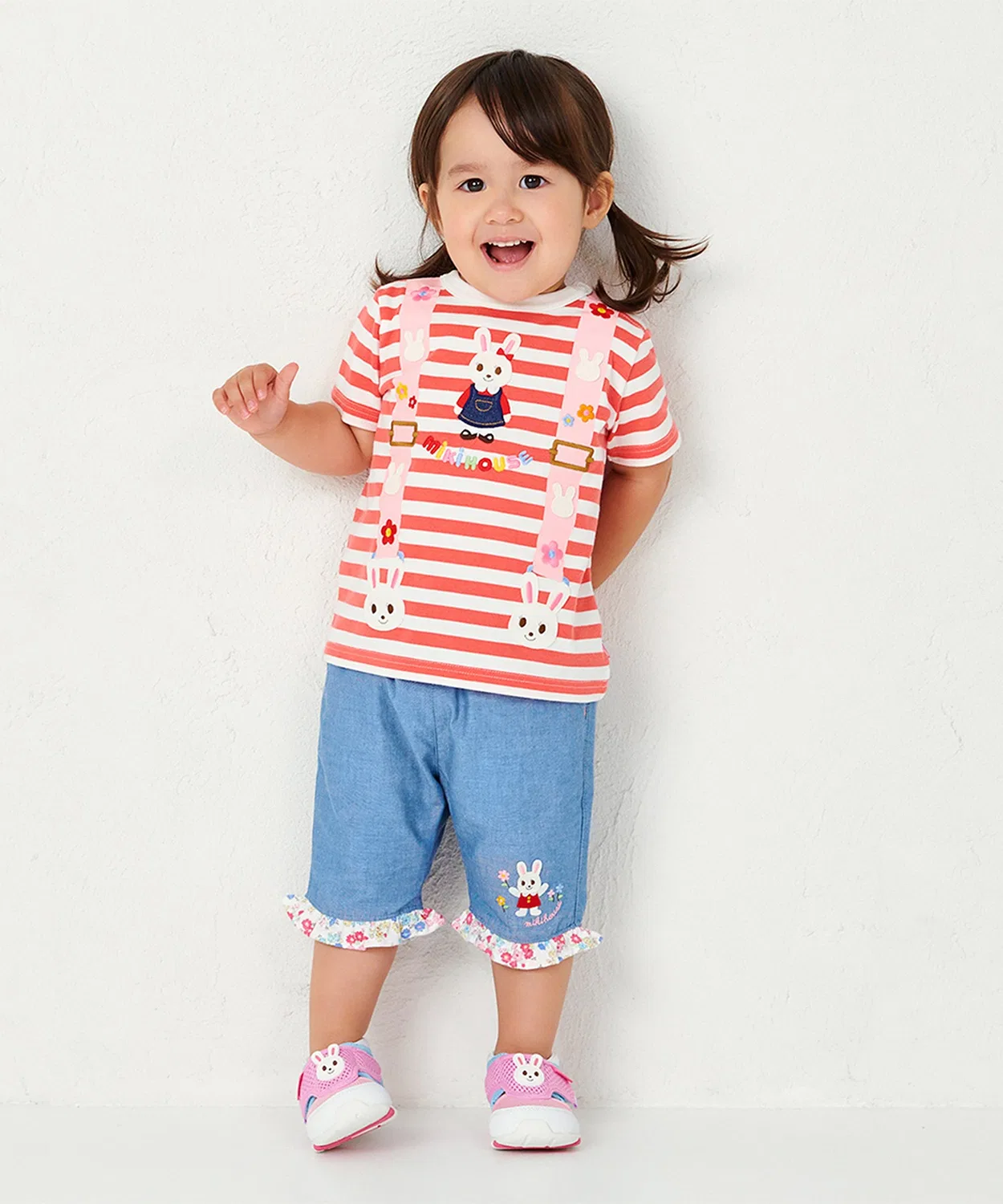 Детская футболка с принтом Usako Suspenders MIKI HOUSE, Coral Pink — фото 3