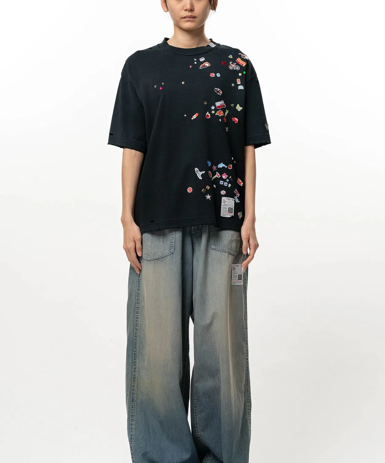 Детская футболка с принтом Kids Sticker Maison MIHARA YASUHIRO, Черный