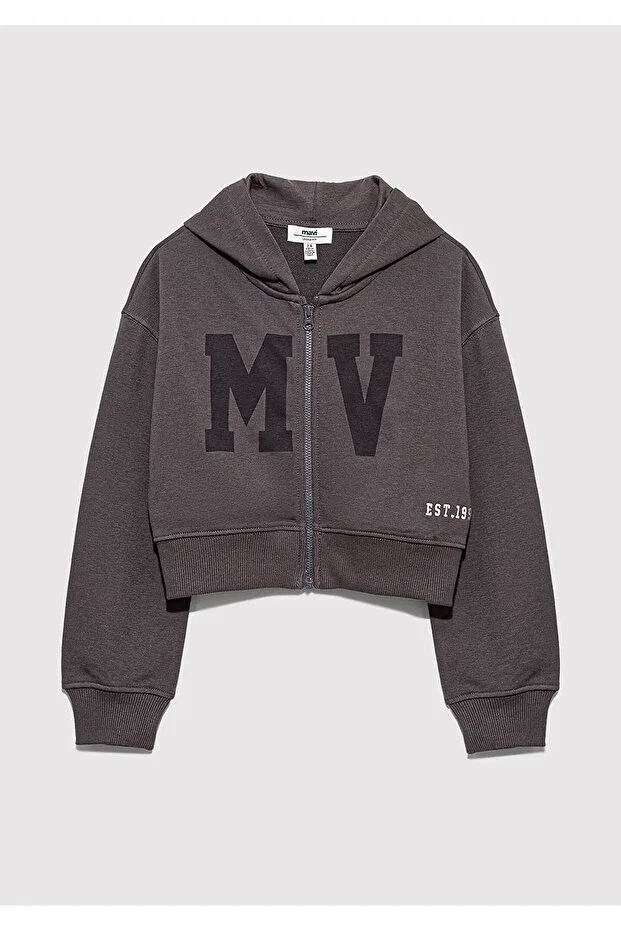Детские свитшот для девочек с принтом Mv Printed Dark Gray Mavi, Pavement
