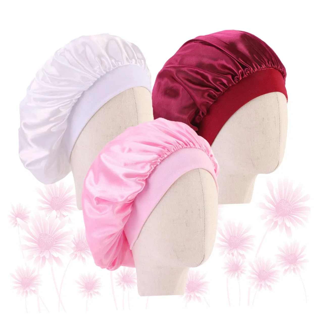 Шапочка для душа Satin, 3 шт, Белый, Розовый, Бургунди Dearmamy