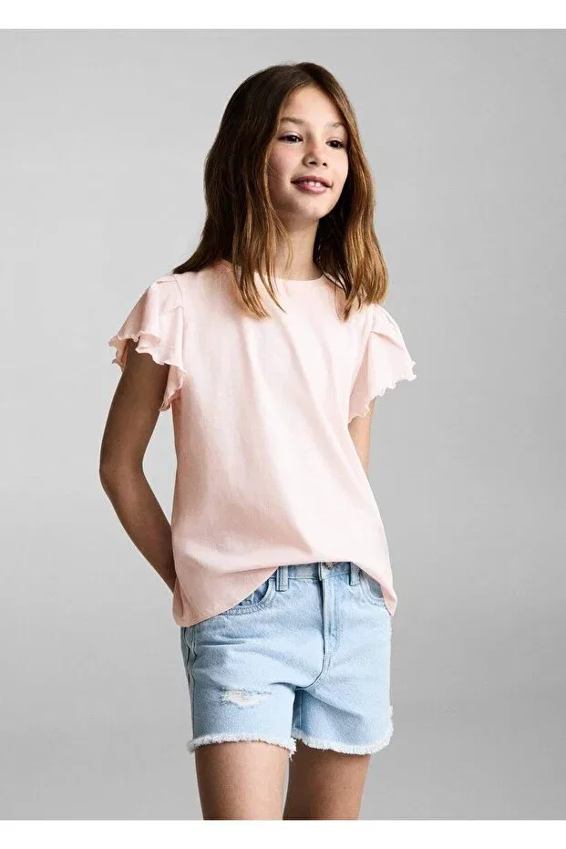 Детская футболка для девочек с оборками Mango Kids, Pink