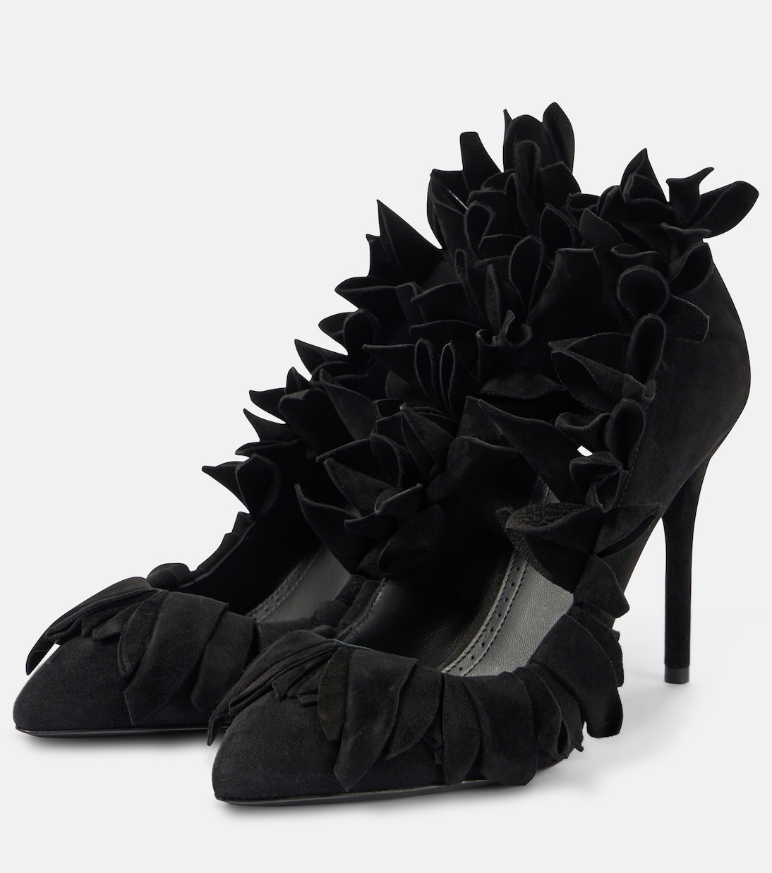 Туфли-лодочки из замши с рюшами в виде лепестков Alaïa, Noir — фото 4