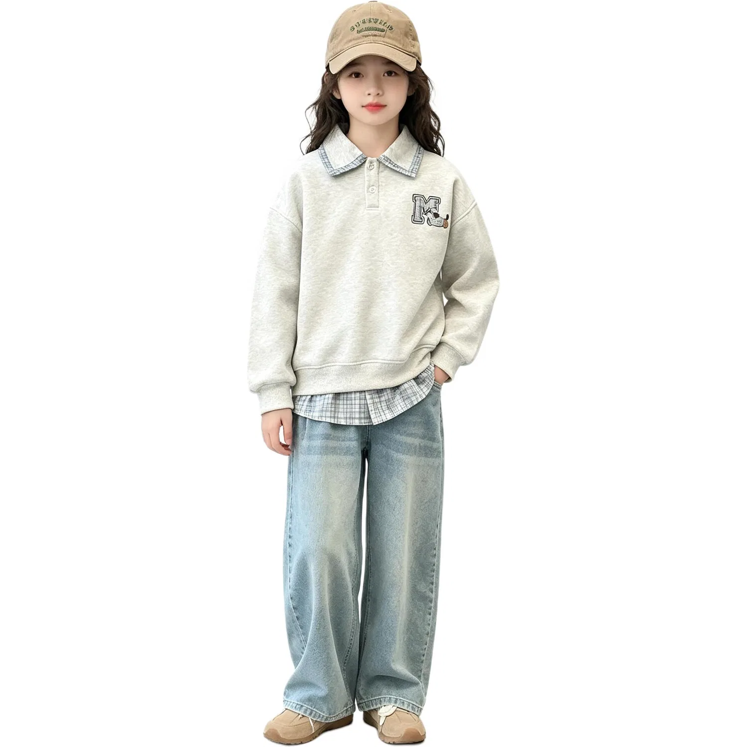 Детский спортивный свитшот с поло-воротником MADALLO, Gray Sweatshirt