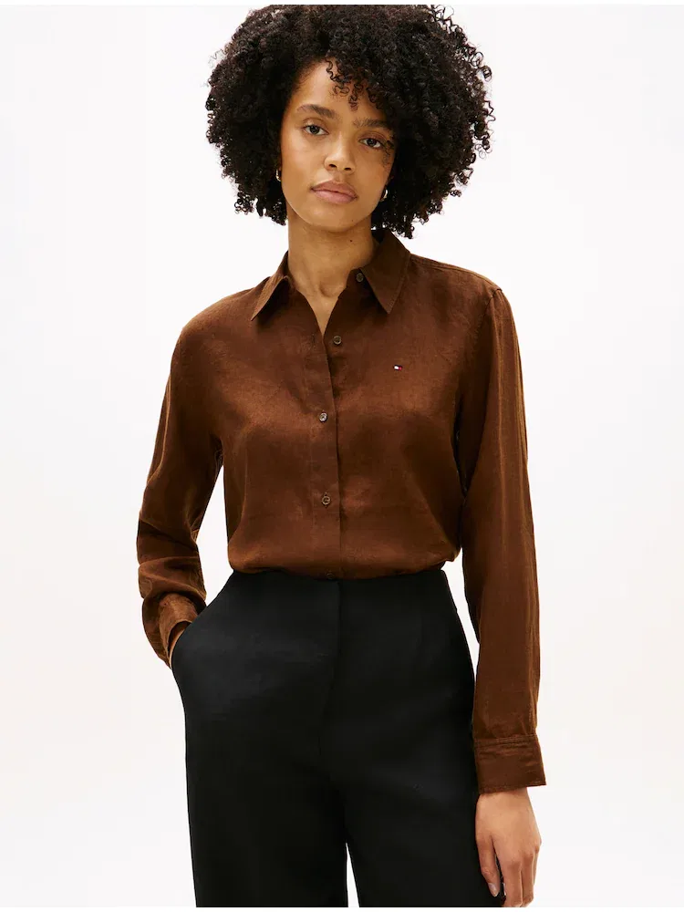 Рубашка льняная, свободный крой TOMMY HILFIGER, Dark Brown