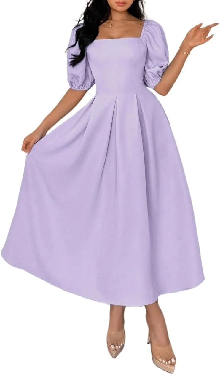 Женское элегантное платье A-силуэта с коротким рукавом, Mauve Purple