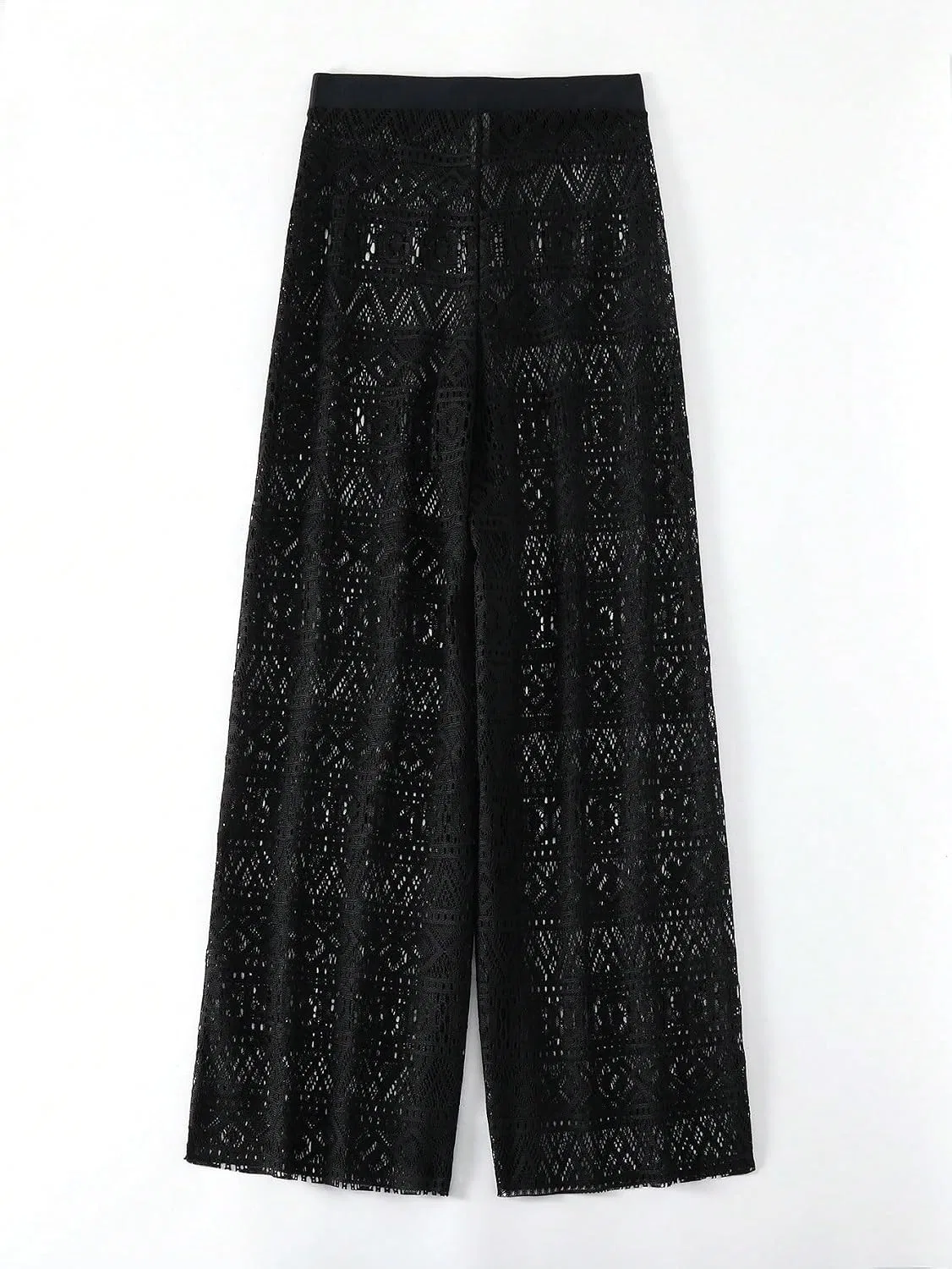 Женский пляжный кимоно-кардиган свободного кроя с кружевной отделкой, Black — фото 4