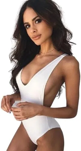 Женский цельный купальник с глубоким V-вырезом и открытой спиной, White