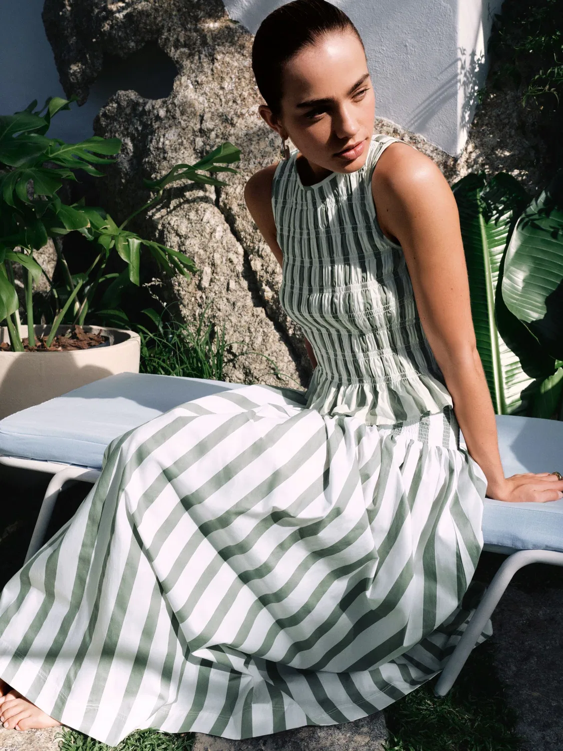 Юбка макси ширровая, в полоску Next, цвет Sage Green Striped