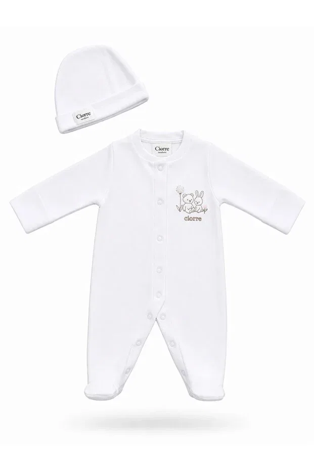 Детский комбинезон хлопковый с вышивкой кролика Ciorre, White