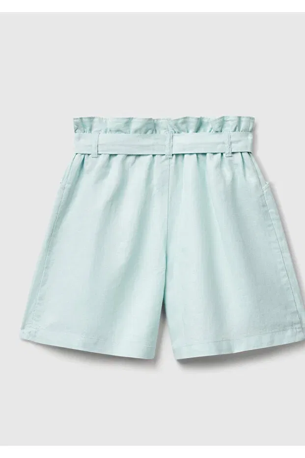 Детские шорты для девочек льняные с поясом United Colors Of Benetton, Water Green — фото 2