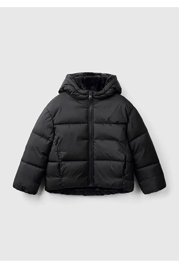 Детское зимнее пальто для девочек с капюшоном United Colors Of Benetton, Black