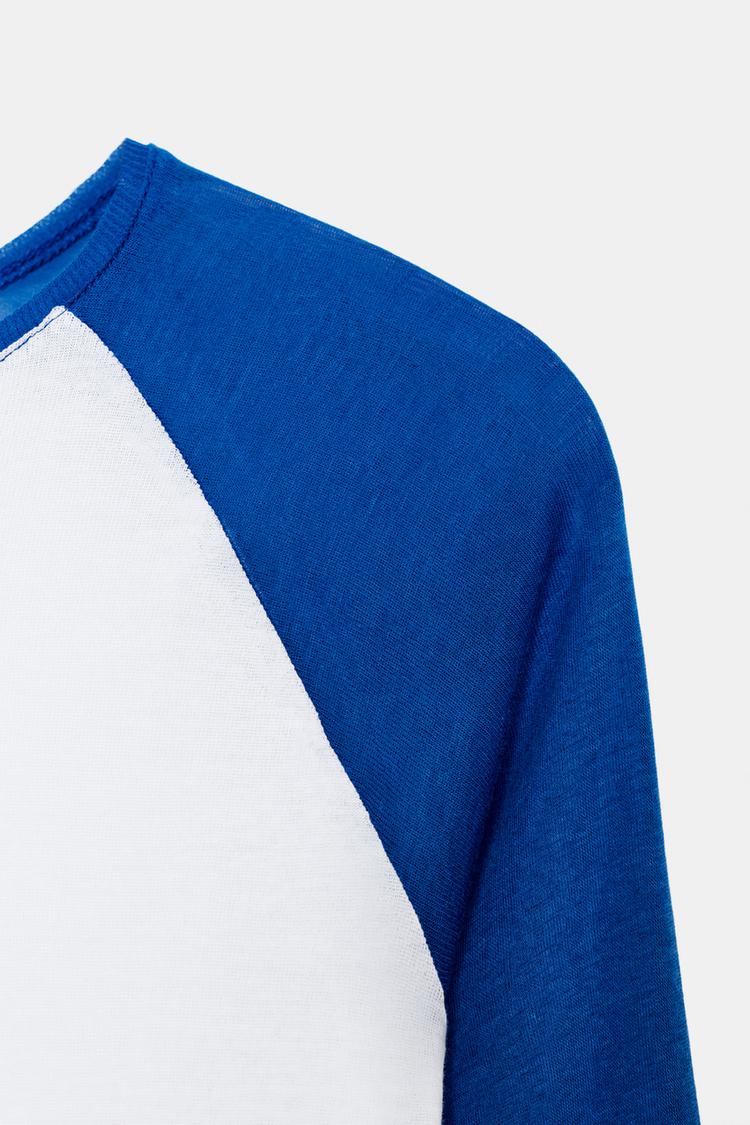 Футболка Zara Supima Long Sleeve, белый/синий — фото 3