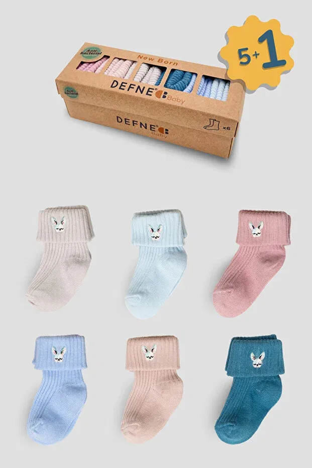 Детские носки для девочек хлопковые 6 пар 5+1 Double Boxed Girl Newborn And Baby Socks Defne Baby, Mixed