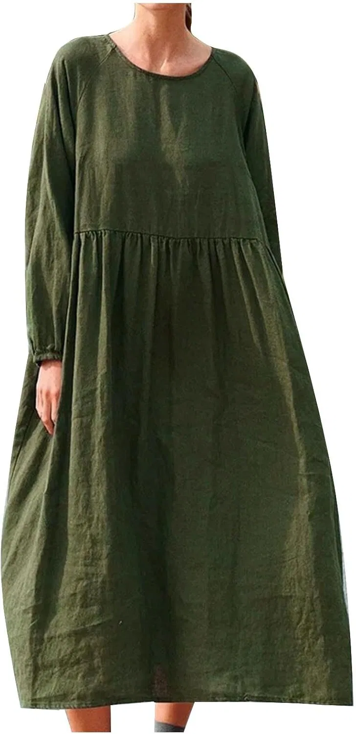 Женское летнее платье оверсайз с длинным рукавом, Army Green