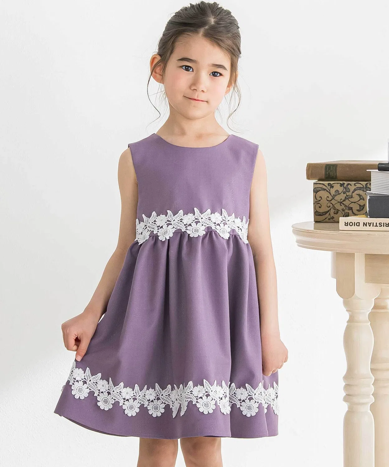 Детский сарафан с кружевом и мерцающим блеском BeBe Petits Pois Vert, Purple