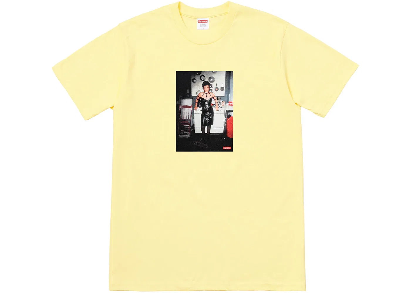 Мужская футболка с принтом Supreme Nan Goldin Nan as a dominatrix Tee, Pale Yellow