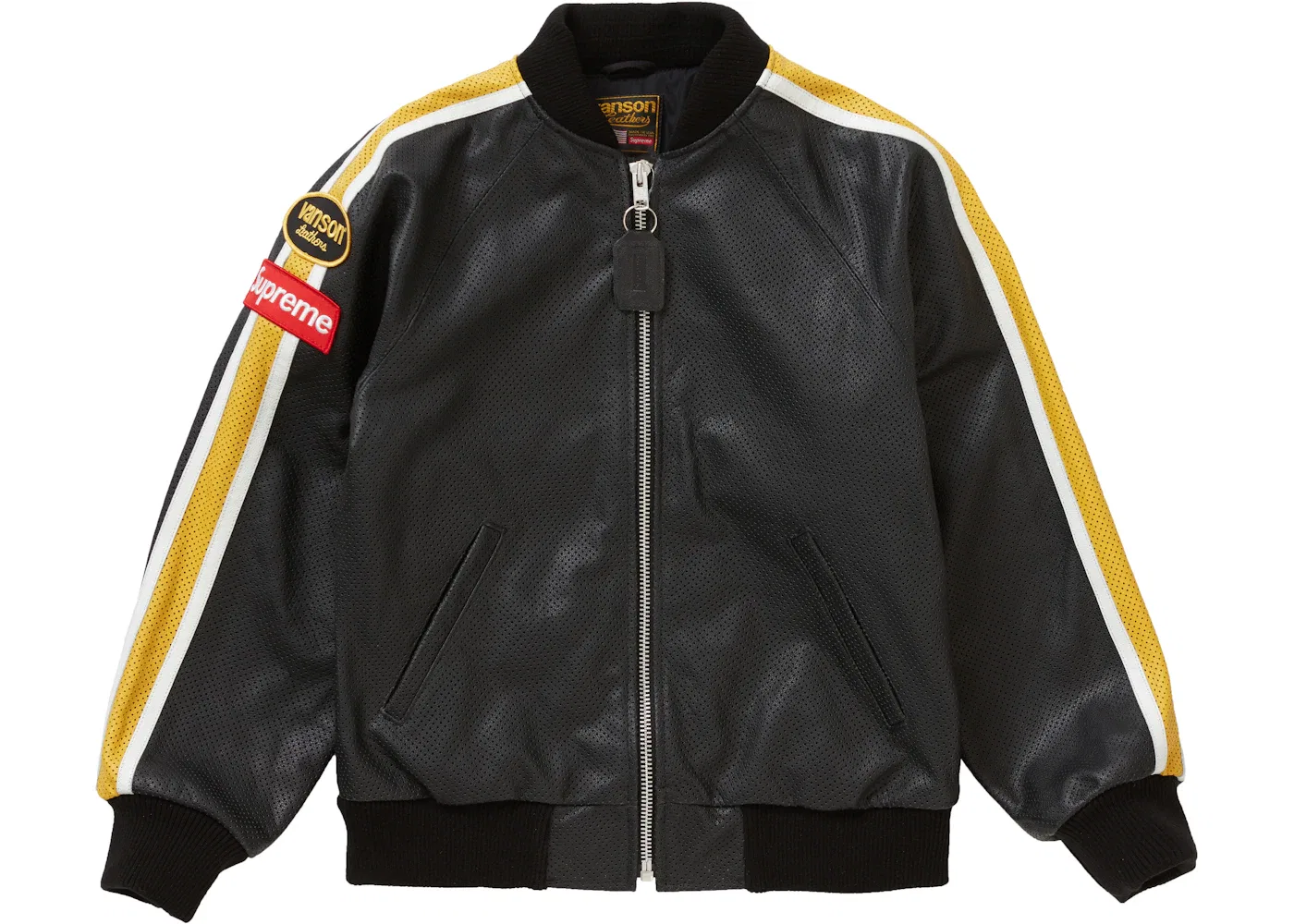 Мужская куртка-бомбер с перфорацией Supreme Vanson Leathers Bomber Jacket, Black