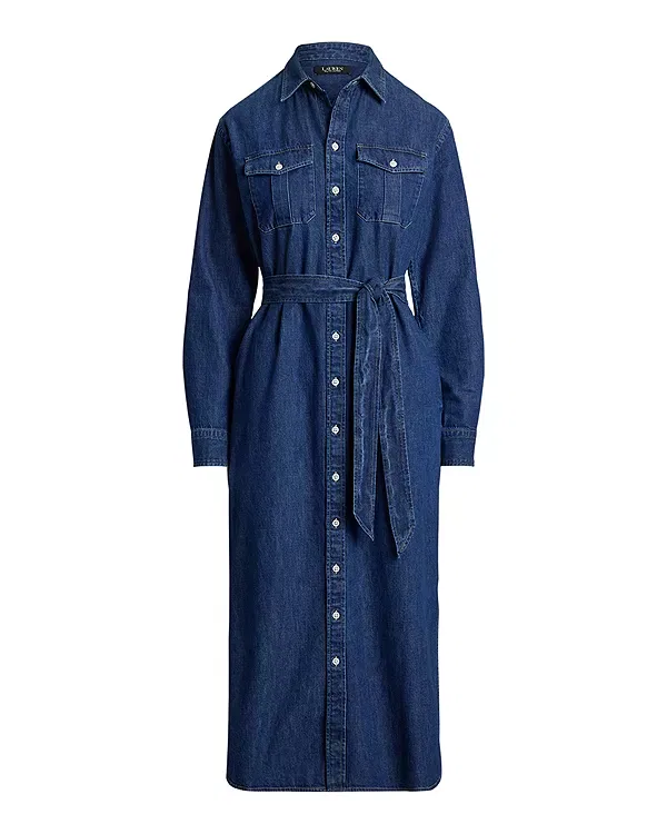 Женское платье-рубашка джинсовое с поясом Ralph Lauren, синий — фото 4