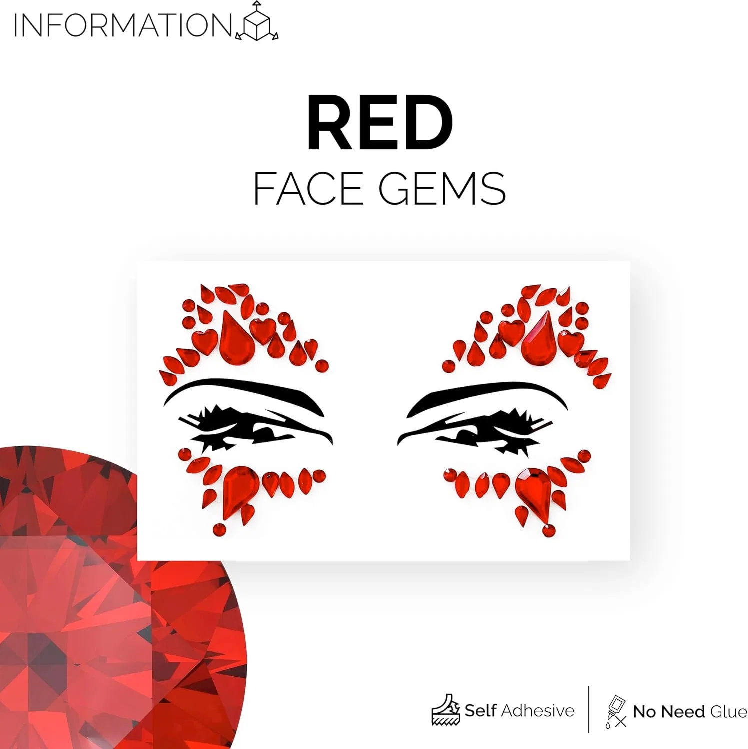 Наклейки для лица Face Gems самоклеящиеся, красные, 1 шт, бренд Facegem London — фото 3