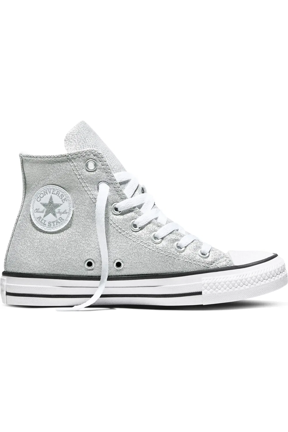 Кеды детские высокие с блестящим верхом Chuck Taylor All Star Converse, светло-серый/белый/черный — фото 3