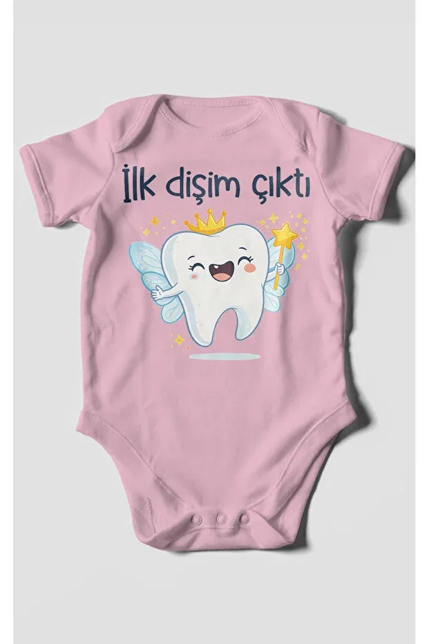 Детское боди для новорожденных с коротким рукавом My first tooth came out short sleeve baby bodysuit 100% cotton Morivokids, Dark Pink — фото 2