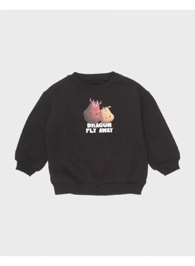 Свитшот с принтом мультяшным, длинным рукавом, Zara, черный