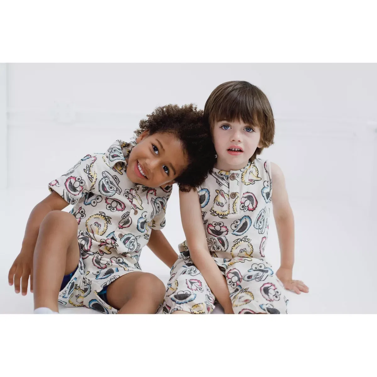 Детский комплект рубашки и шорт с принтом Sesame Street, Button-Up Set — фото 2