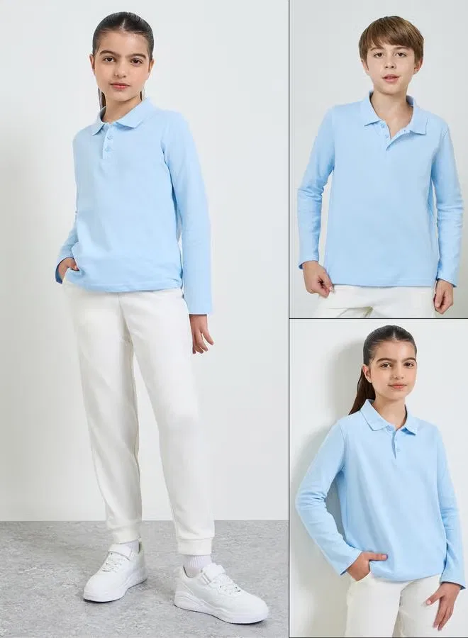 Комплект футболок-поло с длинным рукавом хлопковый Teens Styli, голубой — фото 3