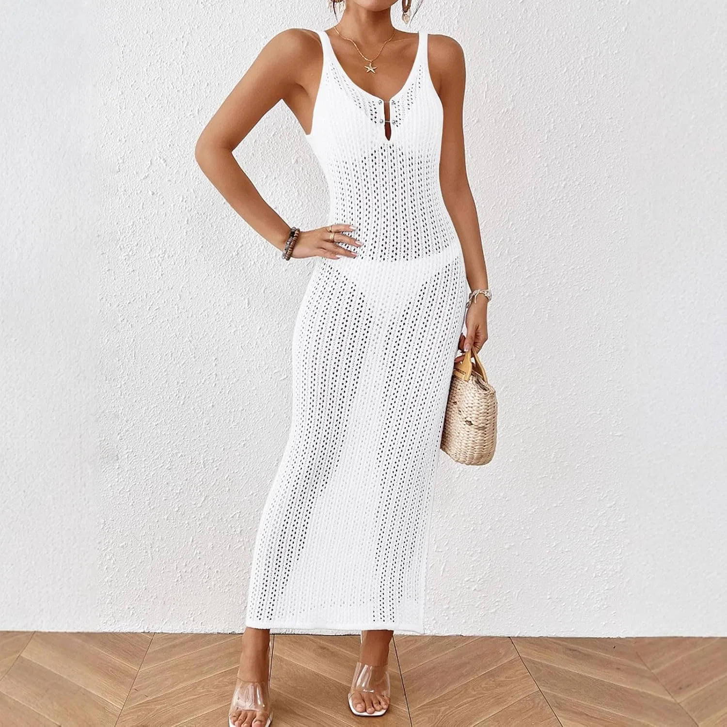 Женский пляжный кроп-топ с V-образным вырезом и кружевным узором, White — фото 2