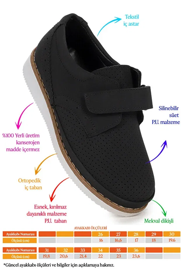 Детские туфли для мальчиков из экокожи Circum nubuck velcro boys school circumcision shoes Kiko Kids, Black — фото 2
