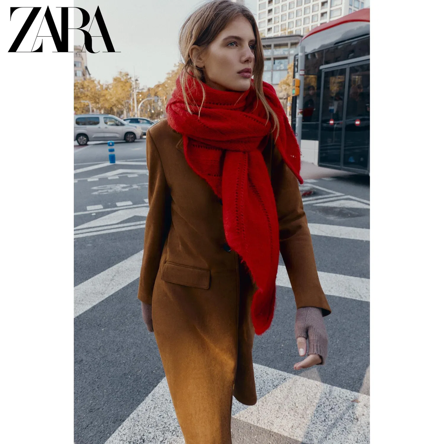 Женская пальто-накидка с длинным рукавом ZARA, Red M — фото 4