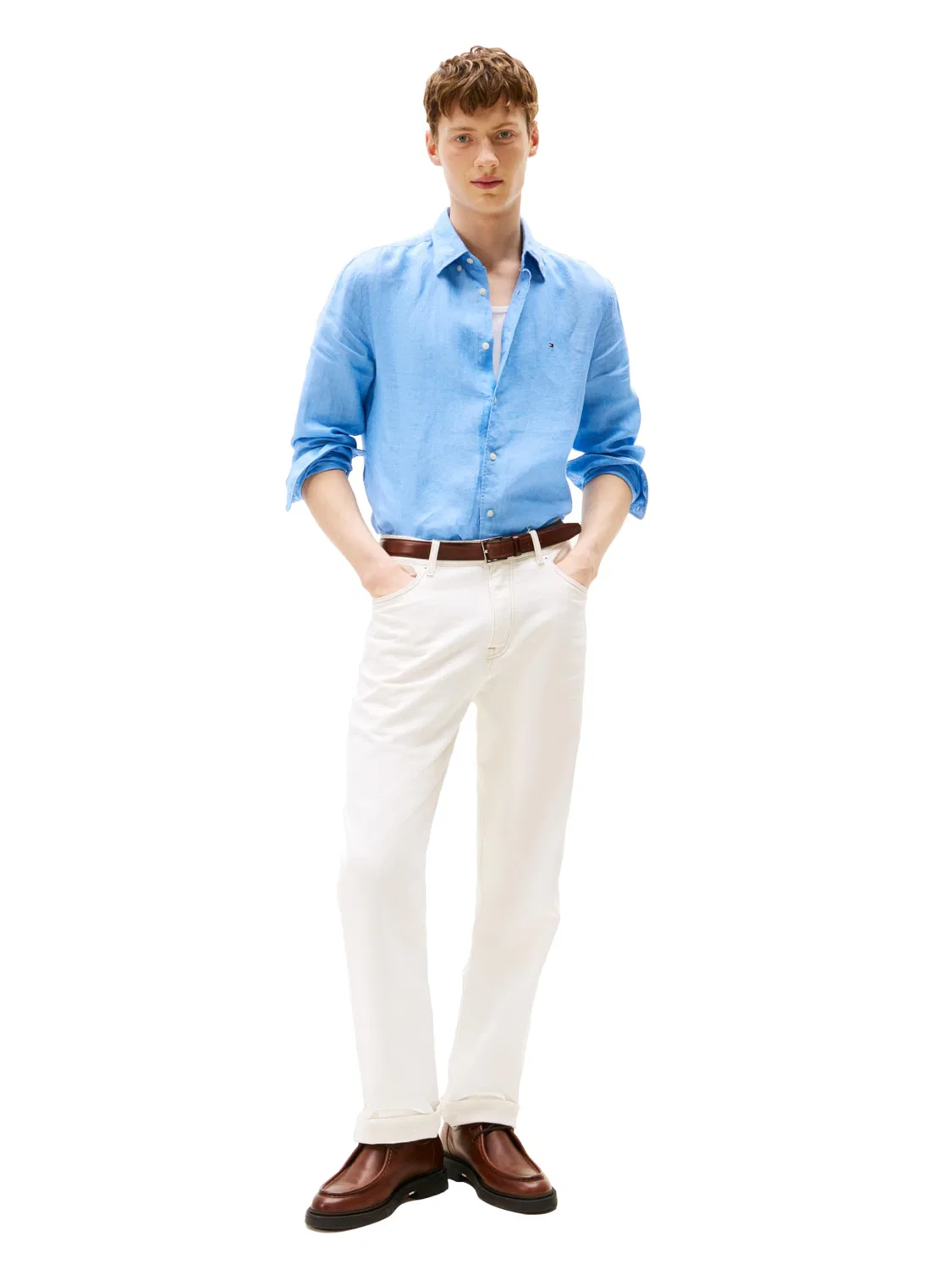 Мужская рубашка с длинным рукавом из льна Tommy Hilfiger, Vessel Blue — фото 3