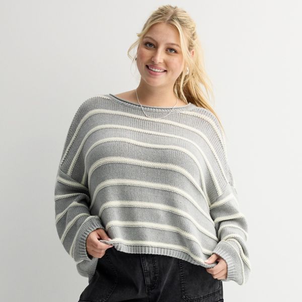 

Джемпер с лодочкой для девушек больших размеров So, цвет heather grey stripe
